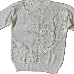 Jaclyn Smith Cream Sweater with Beading and Crochet Detail